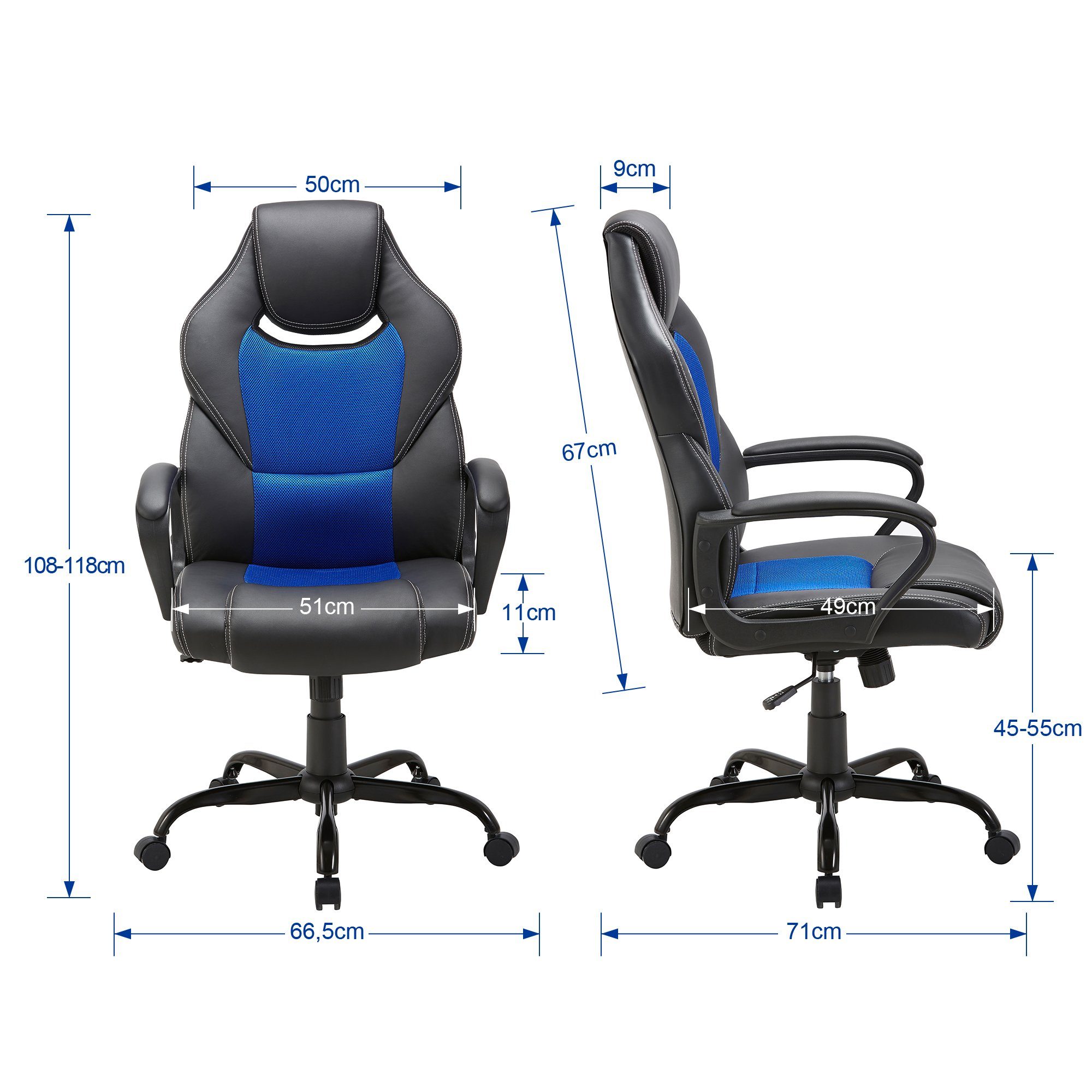 Wippfunktion Zedelmaier höhenverstellbar bürostuhl, blau Gaming Drehstuhl, Bürostuhl Stuhl und Blau Schwarz Schwarz Schreibtischstuhl mit mit chefsessel ergonomisch