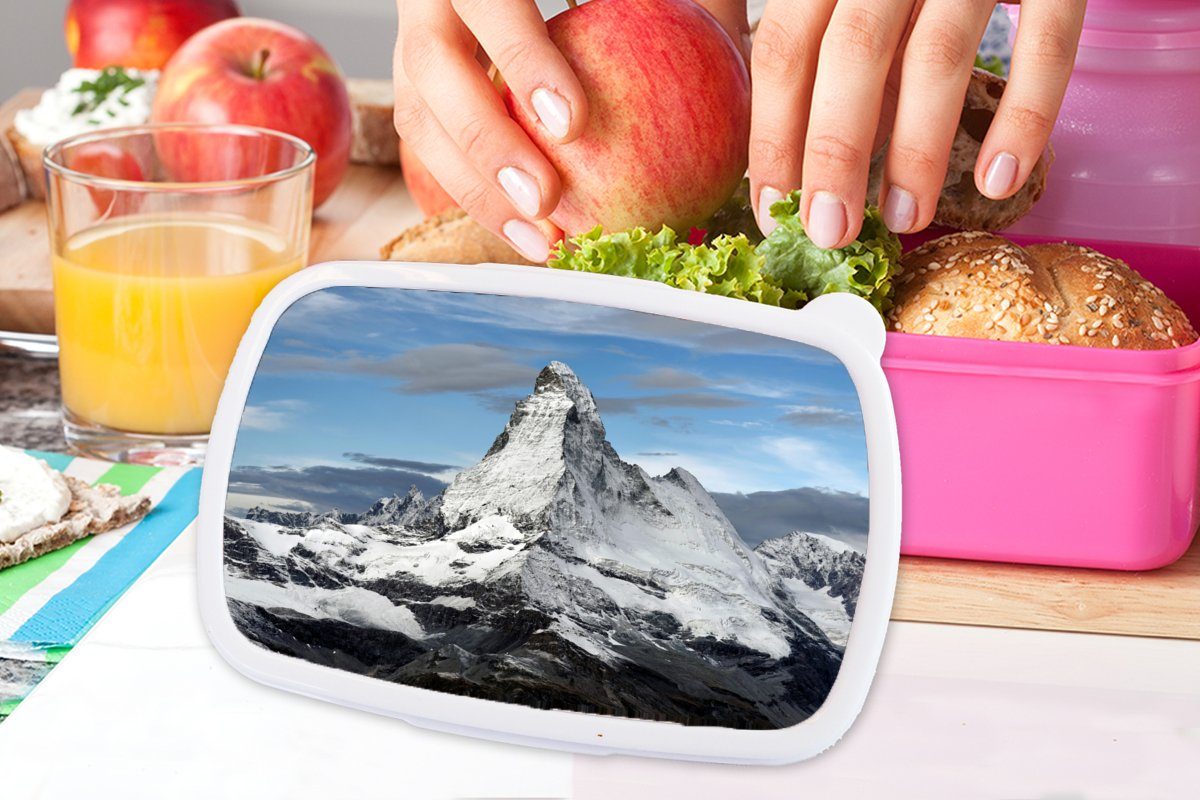 (2-tlg), Schweiz, für Erwachsene, Kinder, Matterhorn Brotbox Kunststoff Kunststoff, Mädchen, Brotdose in MuchoWow über dem der rosa Snackbox, Lunchbox Wolken