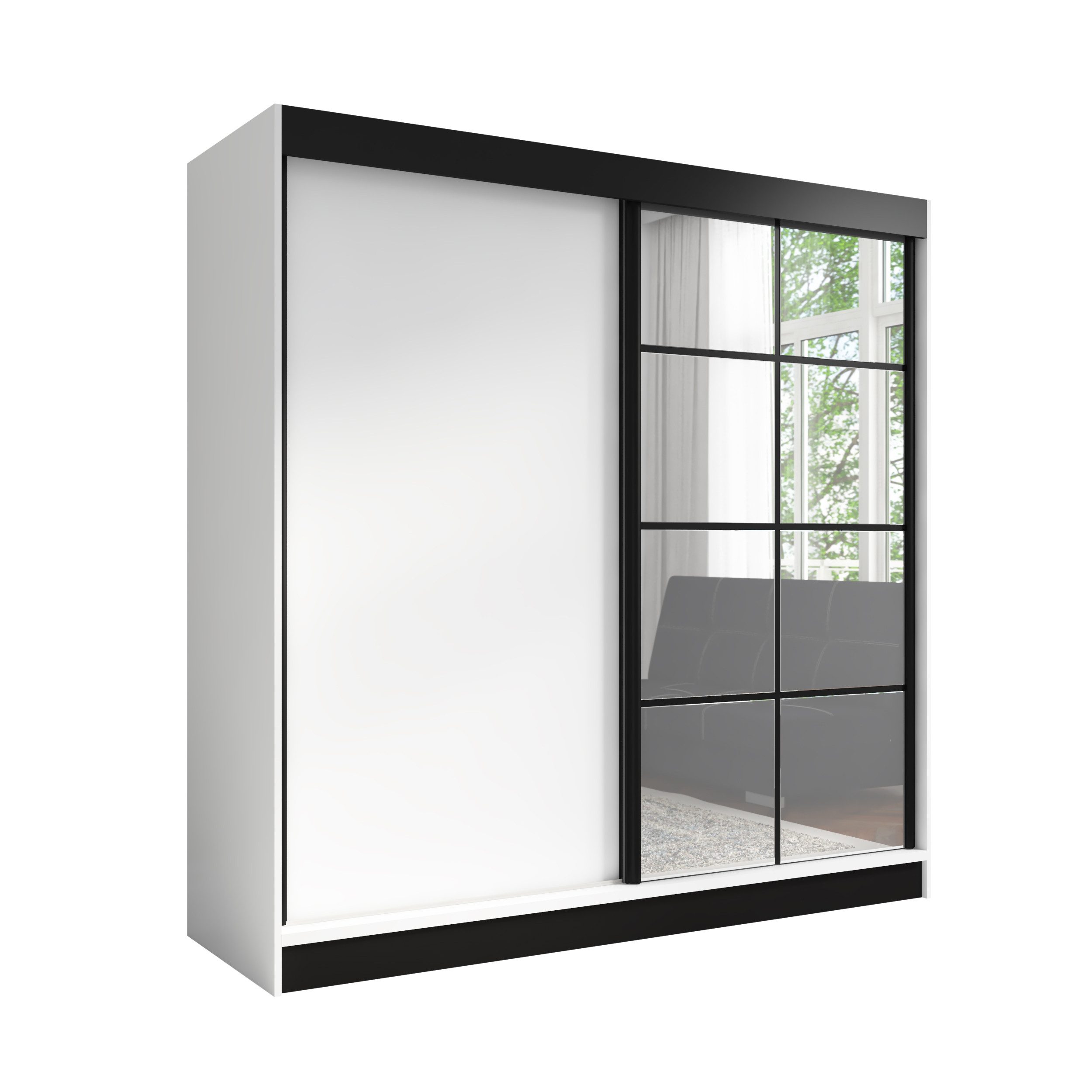 A&J MöbelLand GmbH Schiebetürenschrank TAVIRO 2-türiger Kleiderschrank 200 cm mit Spiegel (TOP ANGEBOT! Geräumiger Schrank mit einer Breite …