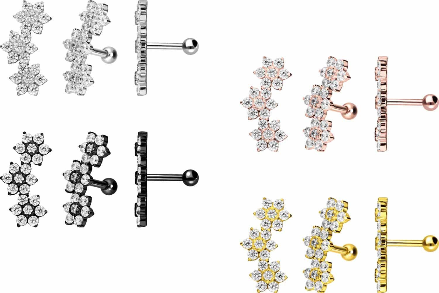 PIERCINGLINE Piercing-Set Titan Ohrpiercing 3 KRISTALLBLUMEN (Mini-Barbells günstig online kaufen