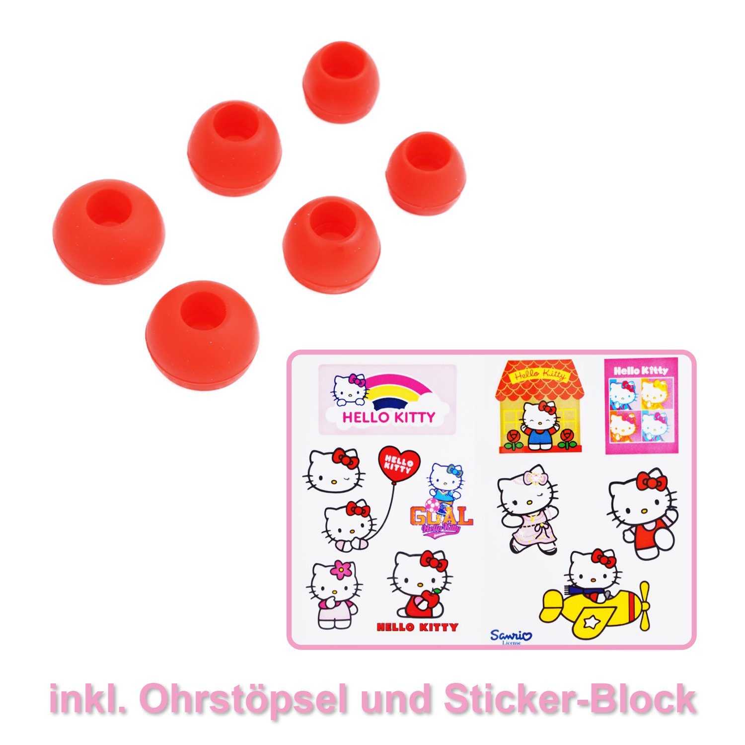 Vidis Hello Kitty In-Ear Kopfhörer + Aufkleber In-Ear-Kopfhörer (Stereo, 3,5mm, 3,5mm Klinke Stereo Ohrhörer Headset Silikon-Ohrpolster) – Bild 4 von 5