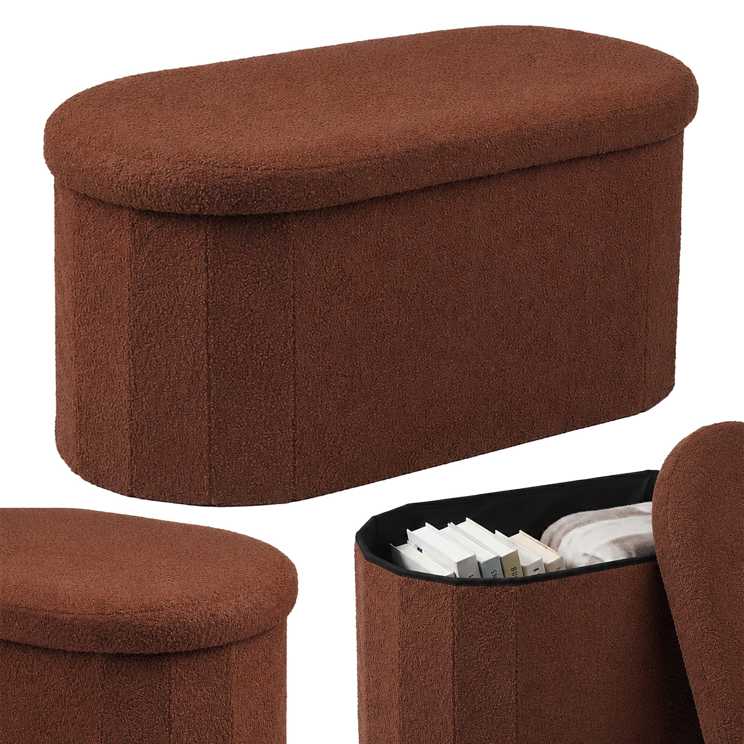 relaxdays Sitztruhe Sitzbank aus Teddystoff (1-St), dunkelbraun