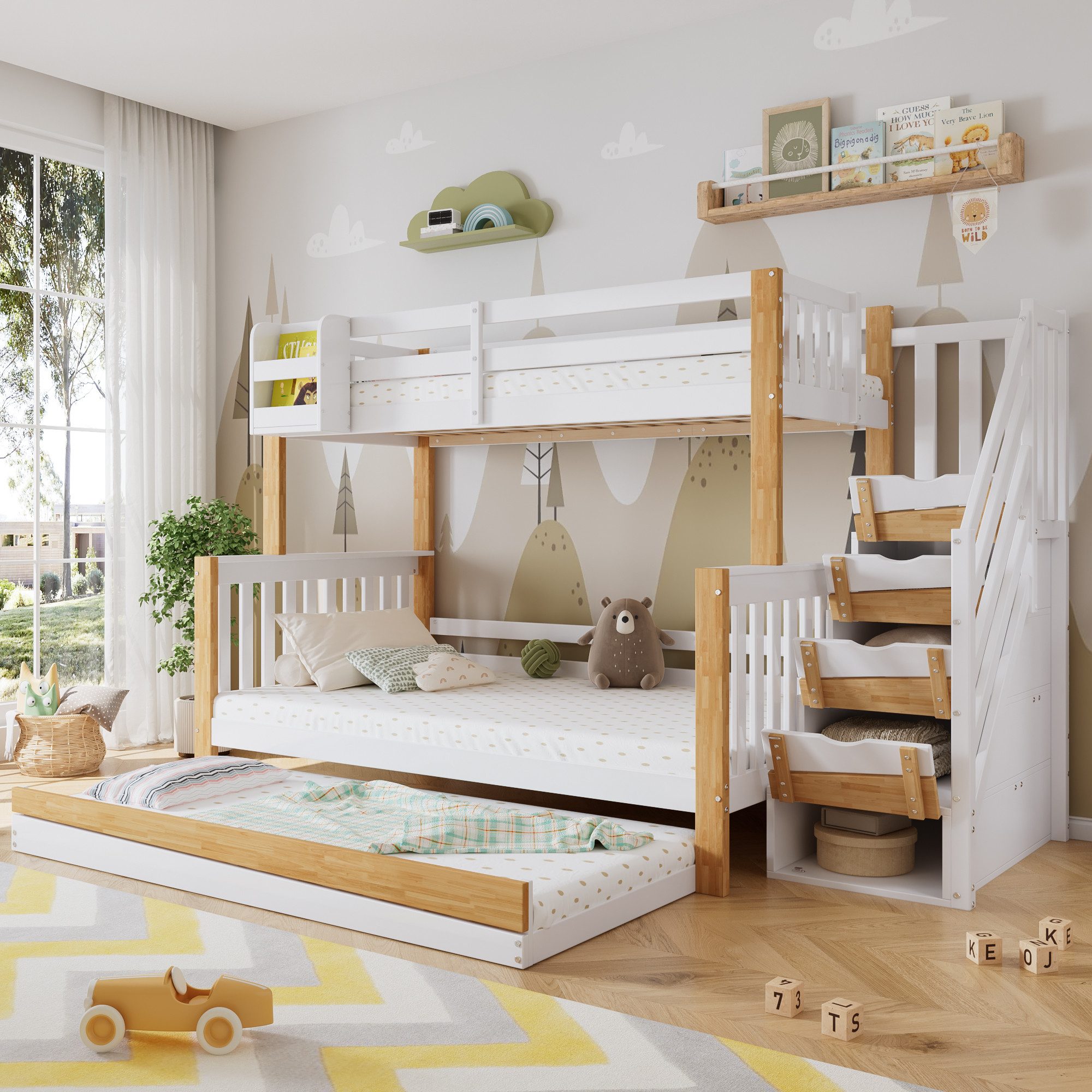 Flieks Etagenbett, Kinderbett 90x200cm+120x200cm mit Ausziehbett 90x190cm S günstig online kaufen