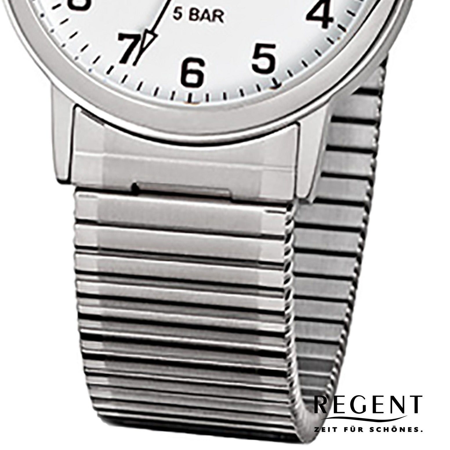 Armbanduhr Herren-Armbanduhr Herren rund, Regent Regent 35mm), (ca. mittel Quarzuhr Edelstahlarmband Analog, silber