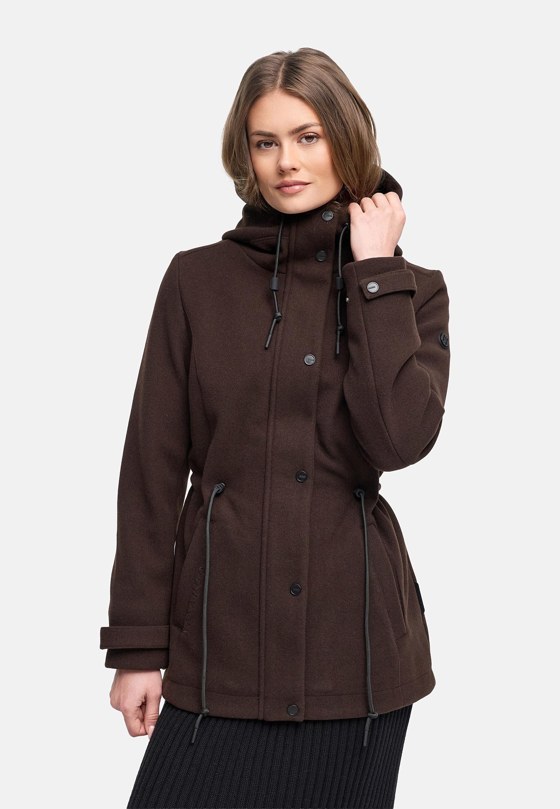 Navahoo Kurzmantel Lächelstern 14 Lange Damen Übergangsjacke in Wollmantel-Optik mit Kapuze