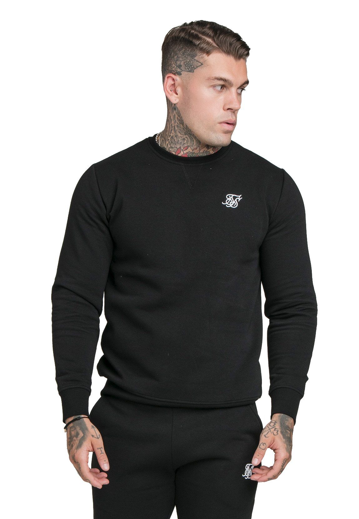 Siksilk Sweater CREW SS-18905 Crewneck Black SWEATER SikSilk Herren