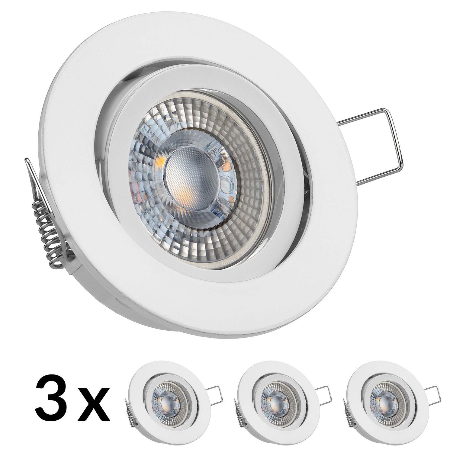 LEDANDO Set LED Einbaustrahler extra weiß 3W 3er LEDA Einbaustrahler RGB von LED flach in LED mit