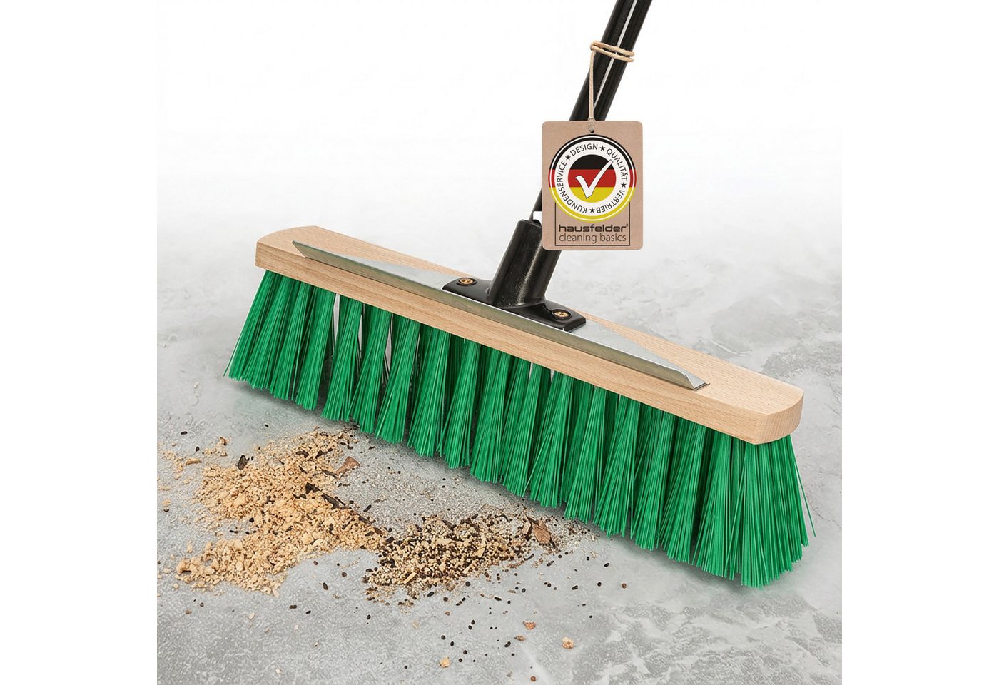 Hausfelder Straßenbesen Gartenbesen mit Kratzkante und Stiel, (Gartenbesen mit Kratzkante, Besen), Besen für draußen