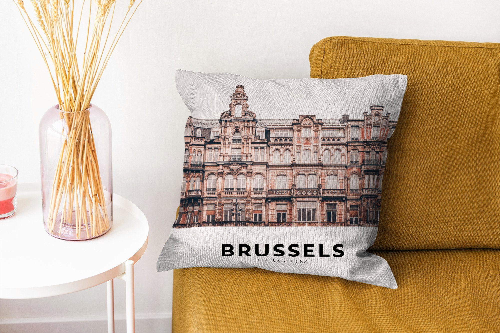 mit - Häuser, Zierkissen - Deko, Sofakissen Füllung Schlafzimmer, MuchoWow Brüssel für Dekokissen Wohzimmer, Belgien
