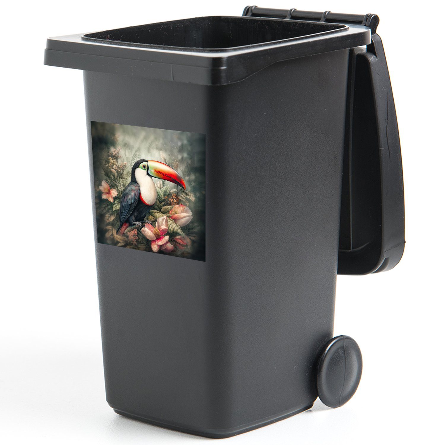 - Mülleimer-aufkleber, - Container, Abfalbehälter Vögel Mülltonne, MuchoWow Tukan Wandsticker Blumen - Sticker, (1 - Pflanzen Tropisch St),