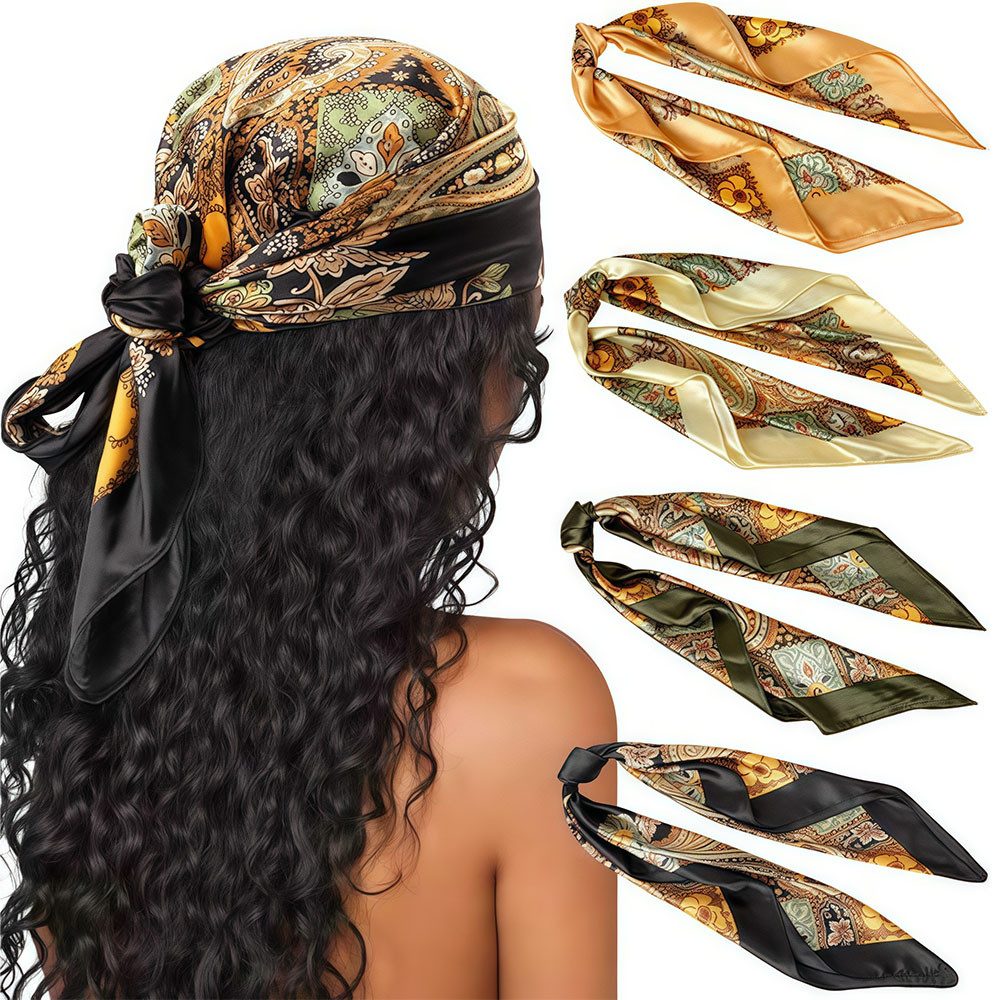 HoyoLee Kopftuch 90 x 90cm Große Quadratische Schals für Damen, 4 Stück, (4-St), Seide Kopftuch Bandanas Haartuch Halstuch Haarschmuck