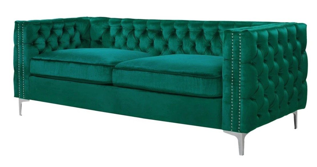 Xlmoebel Chesterfield-Sofa Grüne Luxus-Samt Couch mit Knöpfen und Polsterung, 1 Teile, Made in Europa