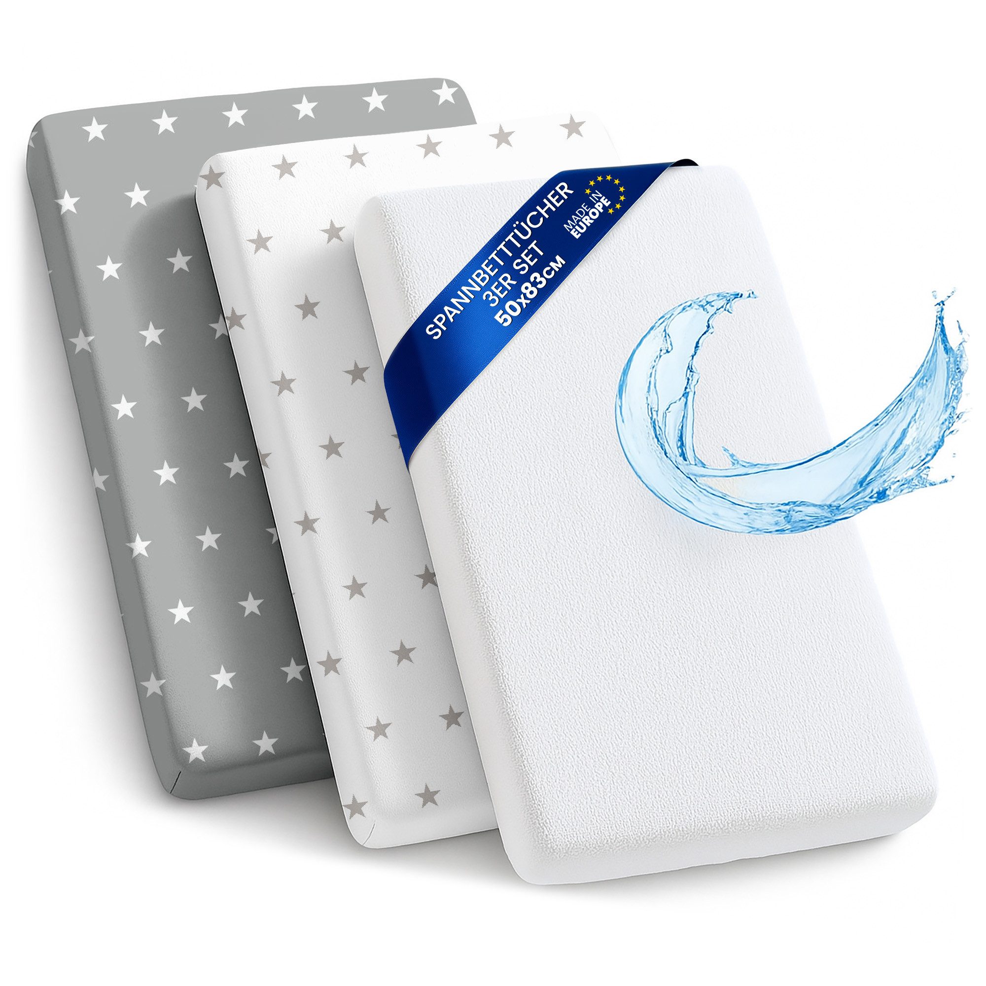 Totsy Baby Spannbettlaken Kinderwagen Stubenwagen Set - 2 x Bezug + wasserdicht Matratzenschoner