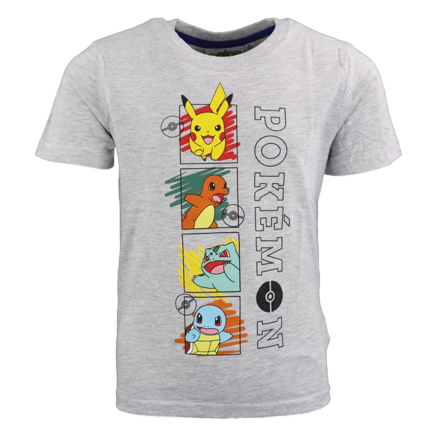 110 152, T-Shirt Pokemon bis Grau Gr. Kinder Pikachu POKÉMON Bisasam Glumanda Print-Shirt Shiggy in jungen