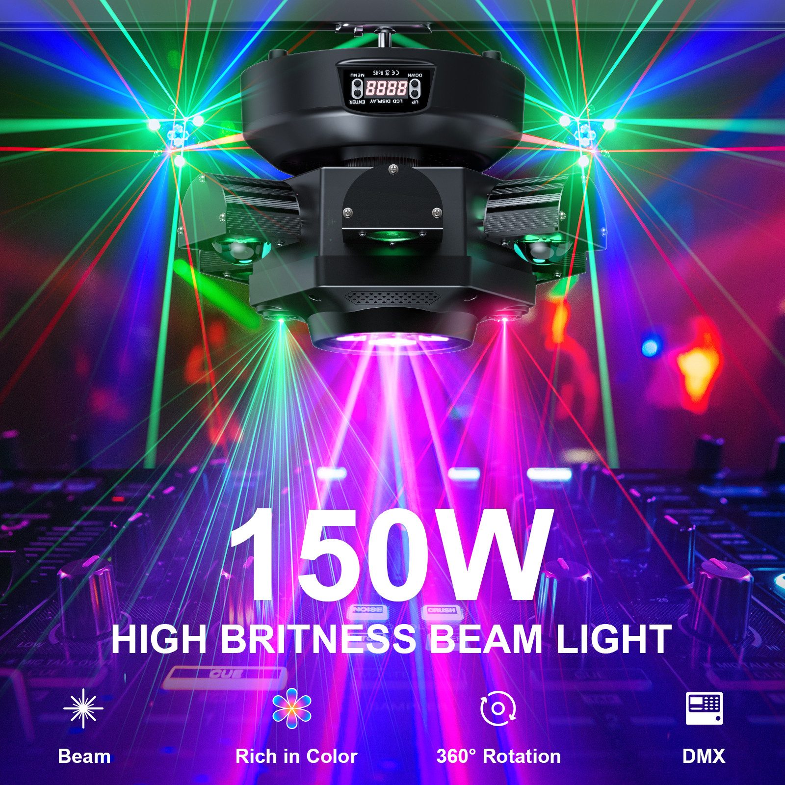 ZonQoonz Discolicht 150W 6-Arm Bühnenstrahllicht mit Sterneneffekt für DJ-Party-Hochzeit – Bild 2 von 5