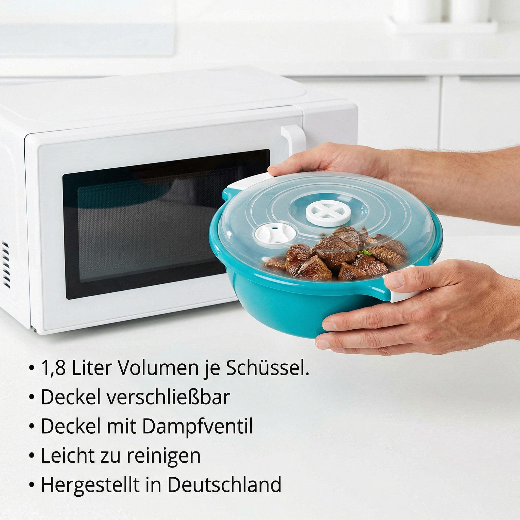 Lantelme Mikrowellenbehälter Mikrowellenschüssel 1,8 Liter schwarz stapelbar, Kunststoff, (1-tlg., Für Mikrowelle, Gefrier- und Kühlschrank, Picknick), Schüssel – Bild 5 von 5