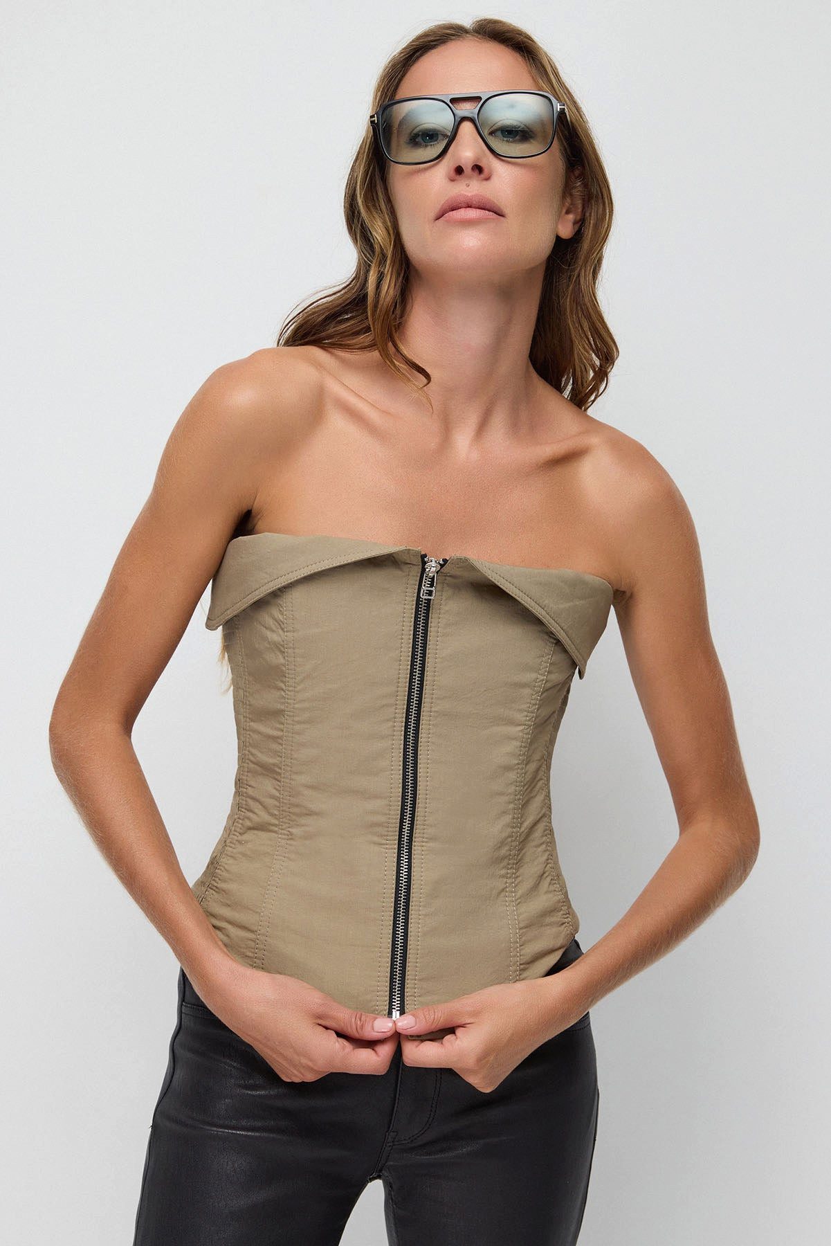 Blusenbody Gewebtes Bustier mit Reißverschluss vorne