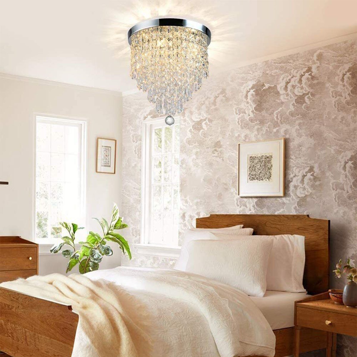 oyajia Deckenleuchte Edelstahl Kristall Kronleuchter Deckenleuchte, G9--3 Lampenfassung, LED wechselbar, Design im Chrom-Stil,für Schlafzimmer, Wohnzimmer, Esszimmer