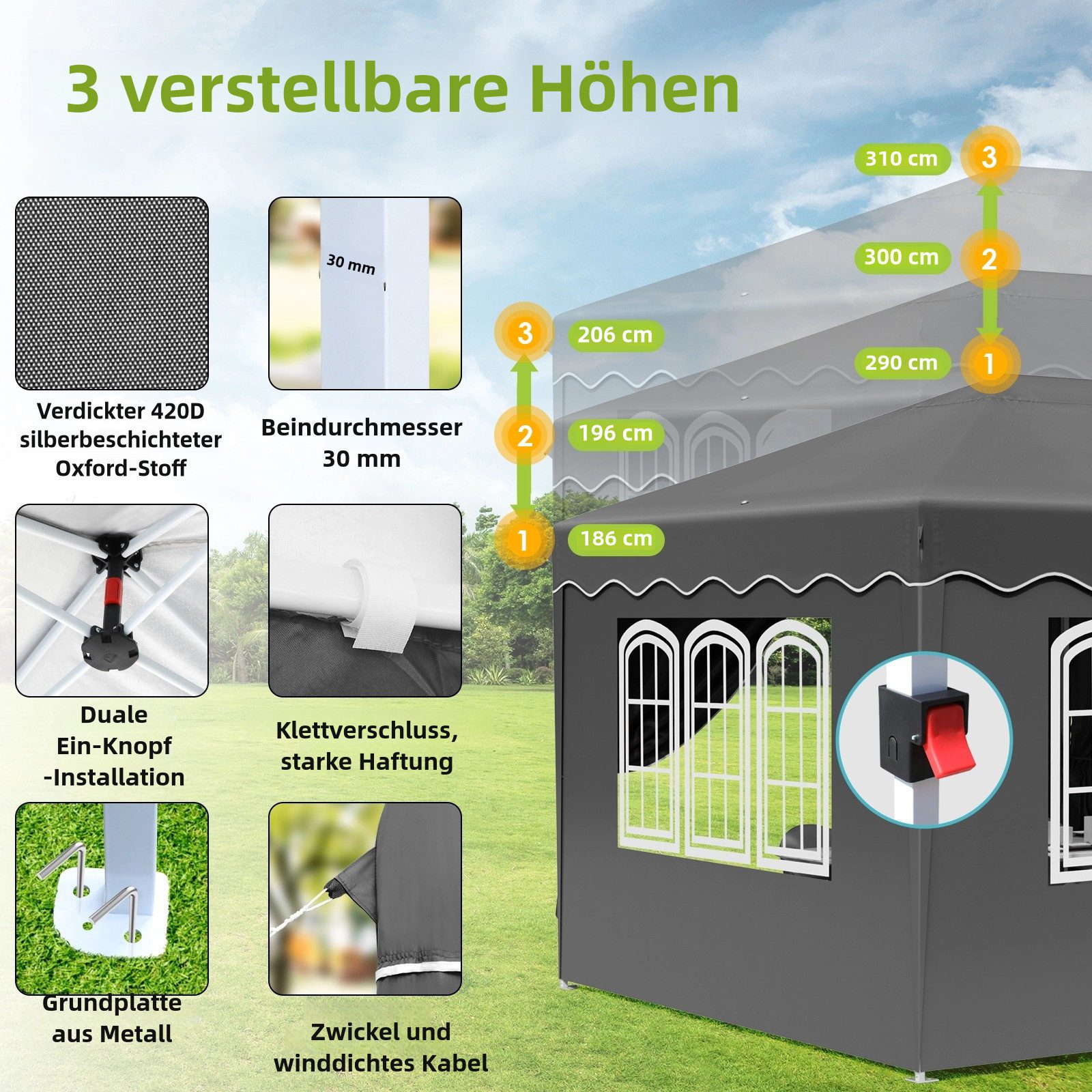 TLGREEN Faltpavillon Pavillon 3x6 mit 6 günstig online kaufen