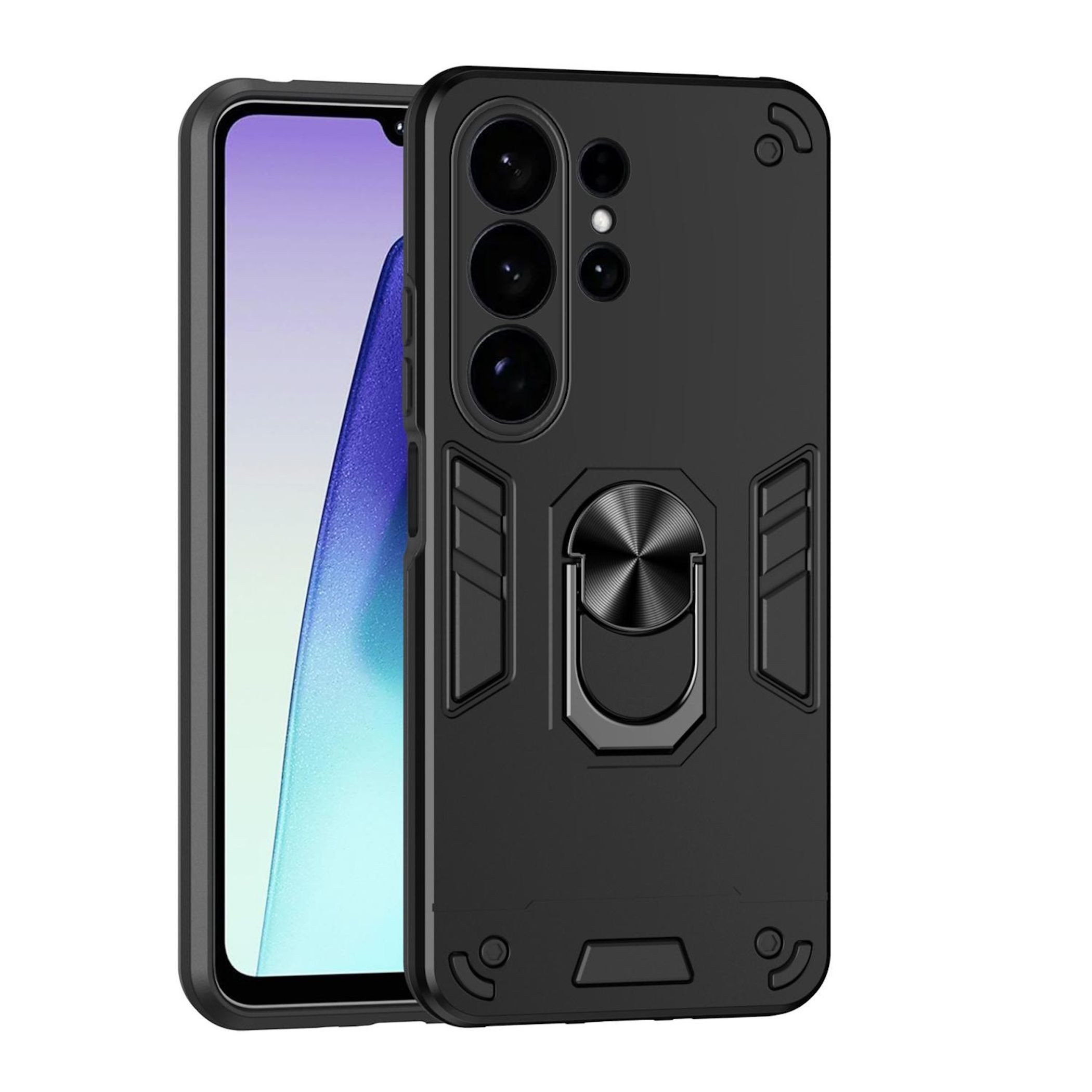 Wigento Handyhülle Für Samsung Galaxy S26 Ultra 5G Armor Magnet Ring Halter Hülle Schwarz, Stoßfeste Hülle mit 360-Grad-Ringhalter