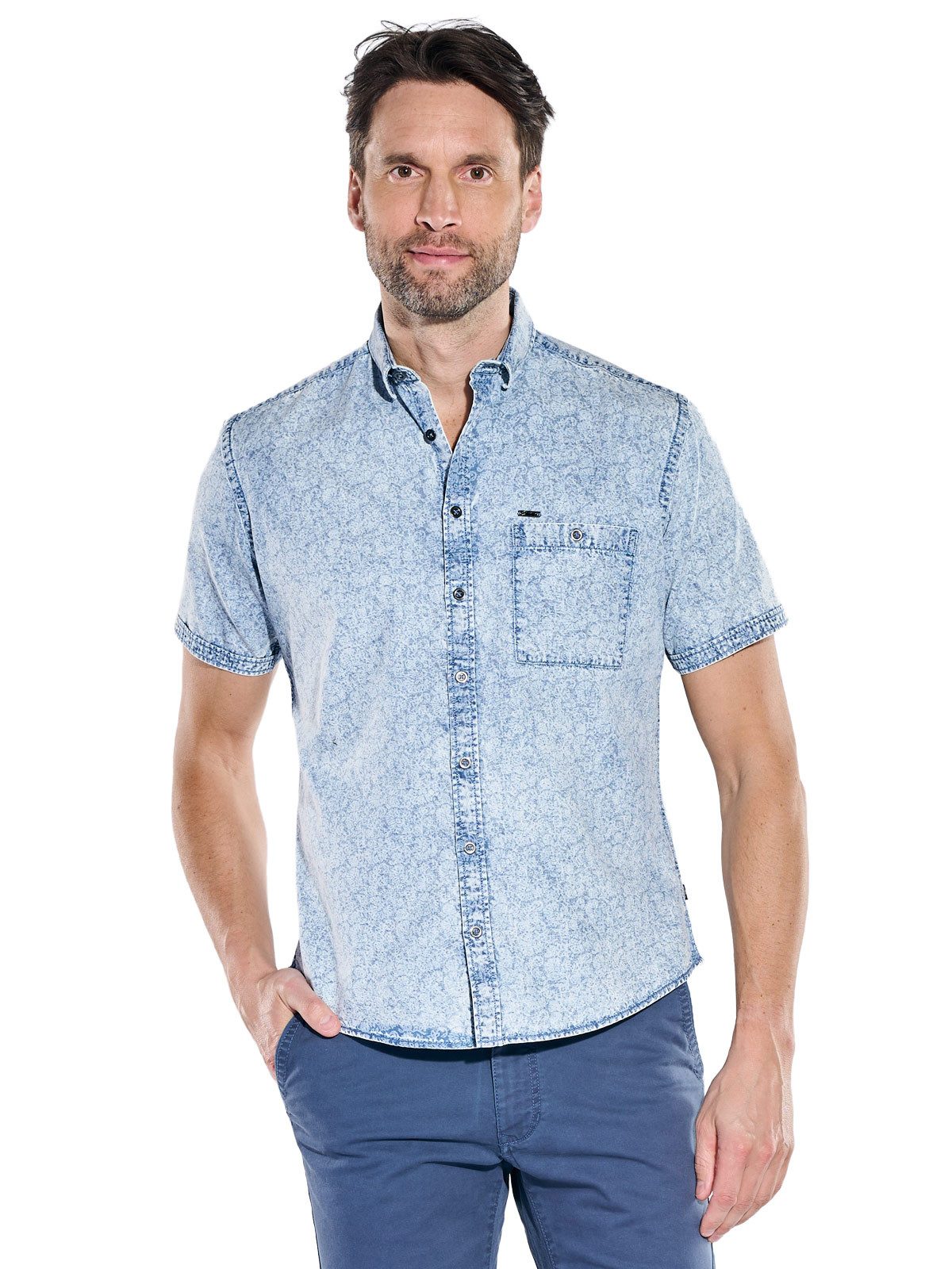 Engbers Kurzarmhemd Herren Kurzarmhemd mit bedruckter Denim Qualität, Indigoblau