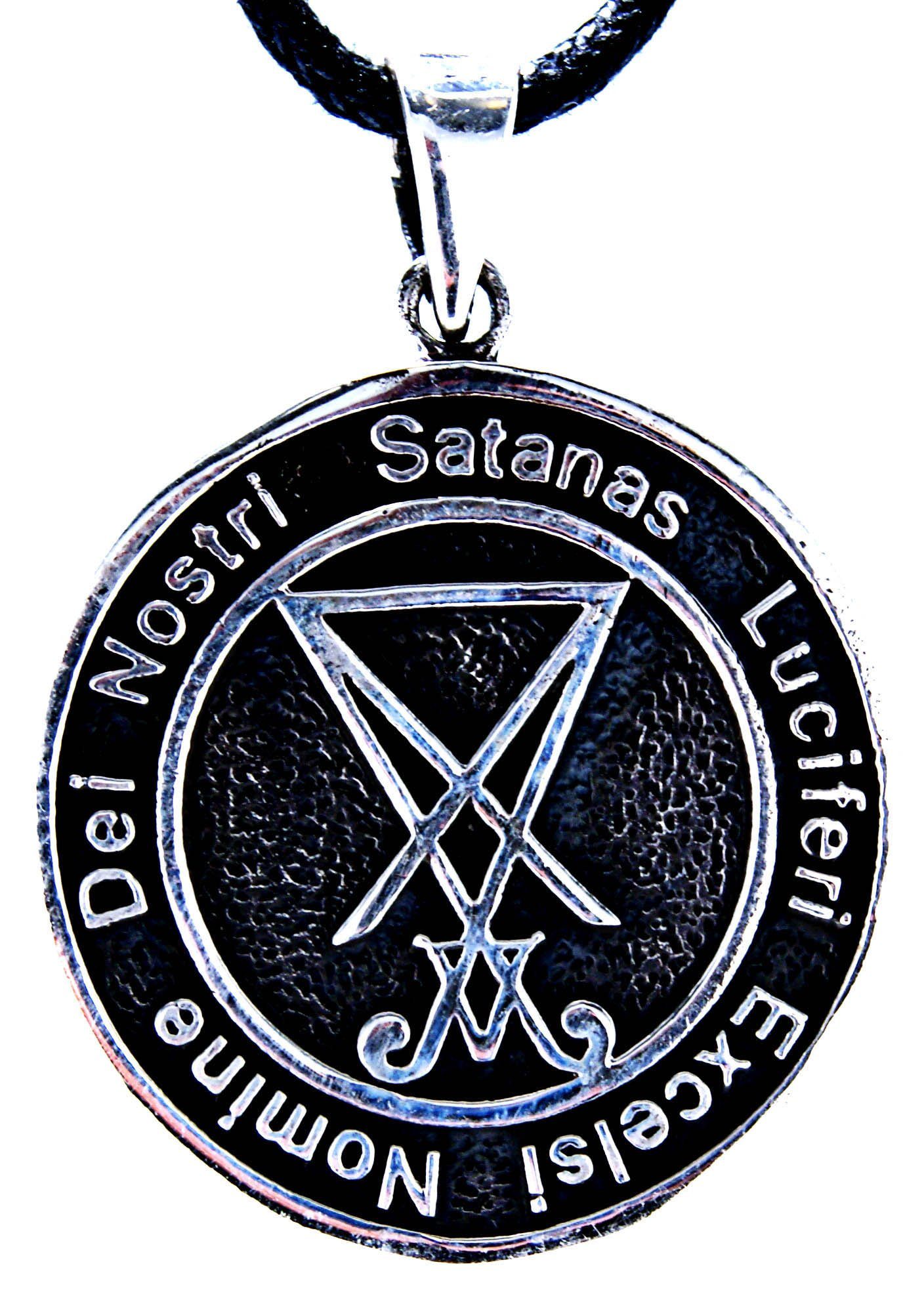 Silber Kiss Drudenfuß, Kettenanhänger Pentagramm Luzifer 925 (Sterlingsilber) Si.57 Church of of Satan Leather