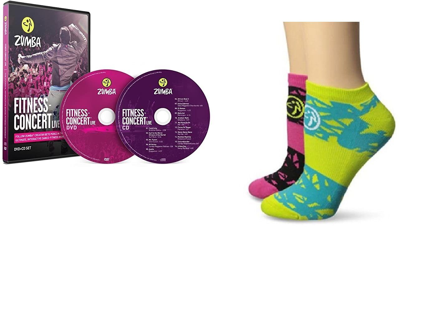 (4-tlg) Live DVD+CD Socken, Set+ 2 Zumba Ganzkörpertrainer x international Fitness-Concert Zumba JOKA