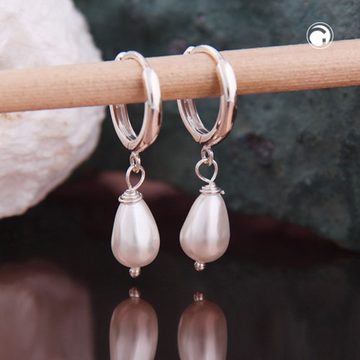 unbespielt Paar Creolen Ohrringe Perlenohrringe in Tropfenform 925 Silber 27 x 6 mm Schmuckbox, Silberschmuck für Damen