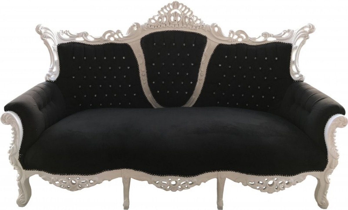 Weiß Möbel Padrino Couch Edition Sofa Bling Bling Lounge Barock Casa Limited 3-er - 3-Sitzer Master mit Glitzersteinen Wohnzimmer - Schwarz /