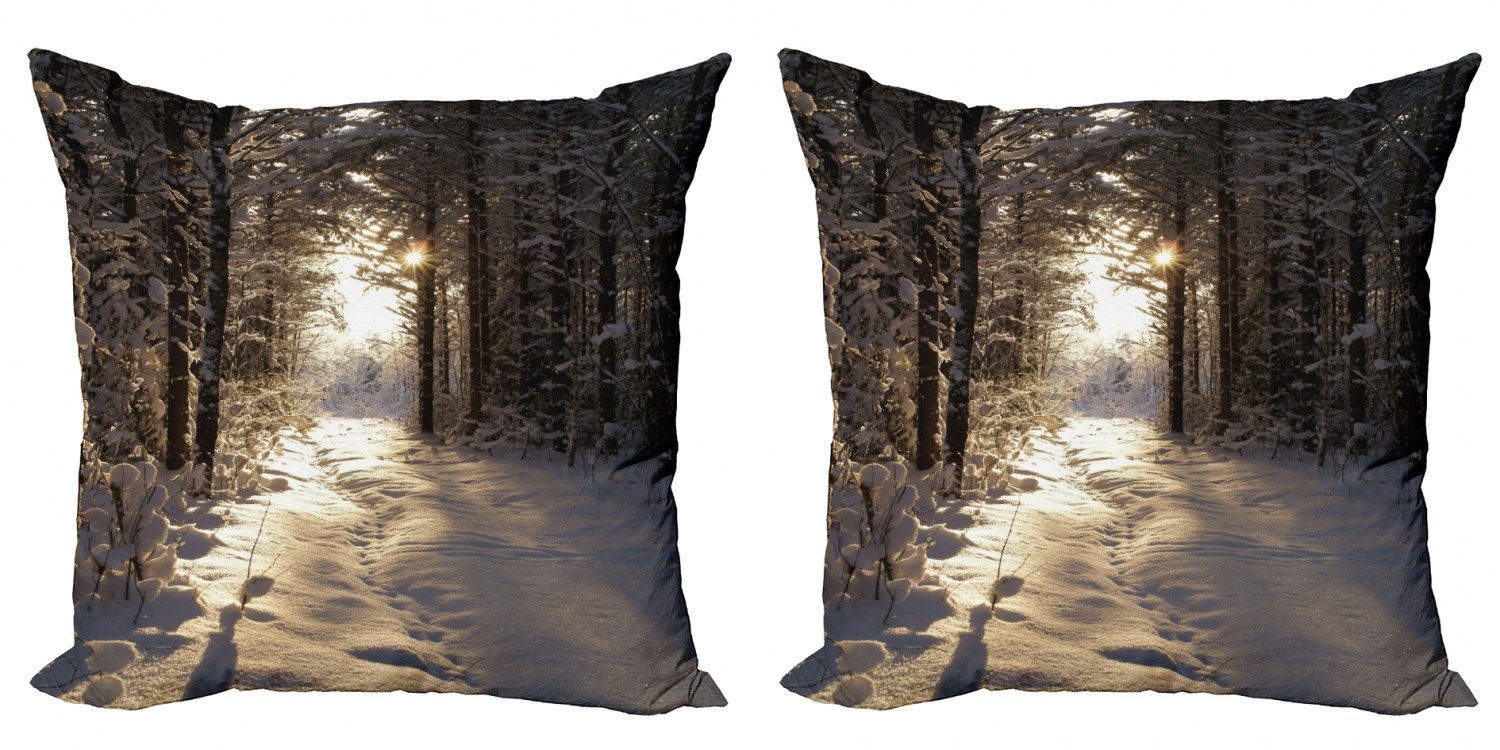 Kissenbezüge Modern Accent Doppelseitiger Digitaldruck, Abakuhaus (2 Stück), Winter Weihnachten Schnee Wald