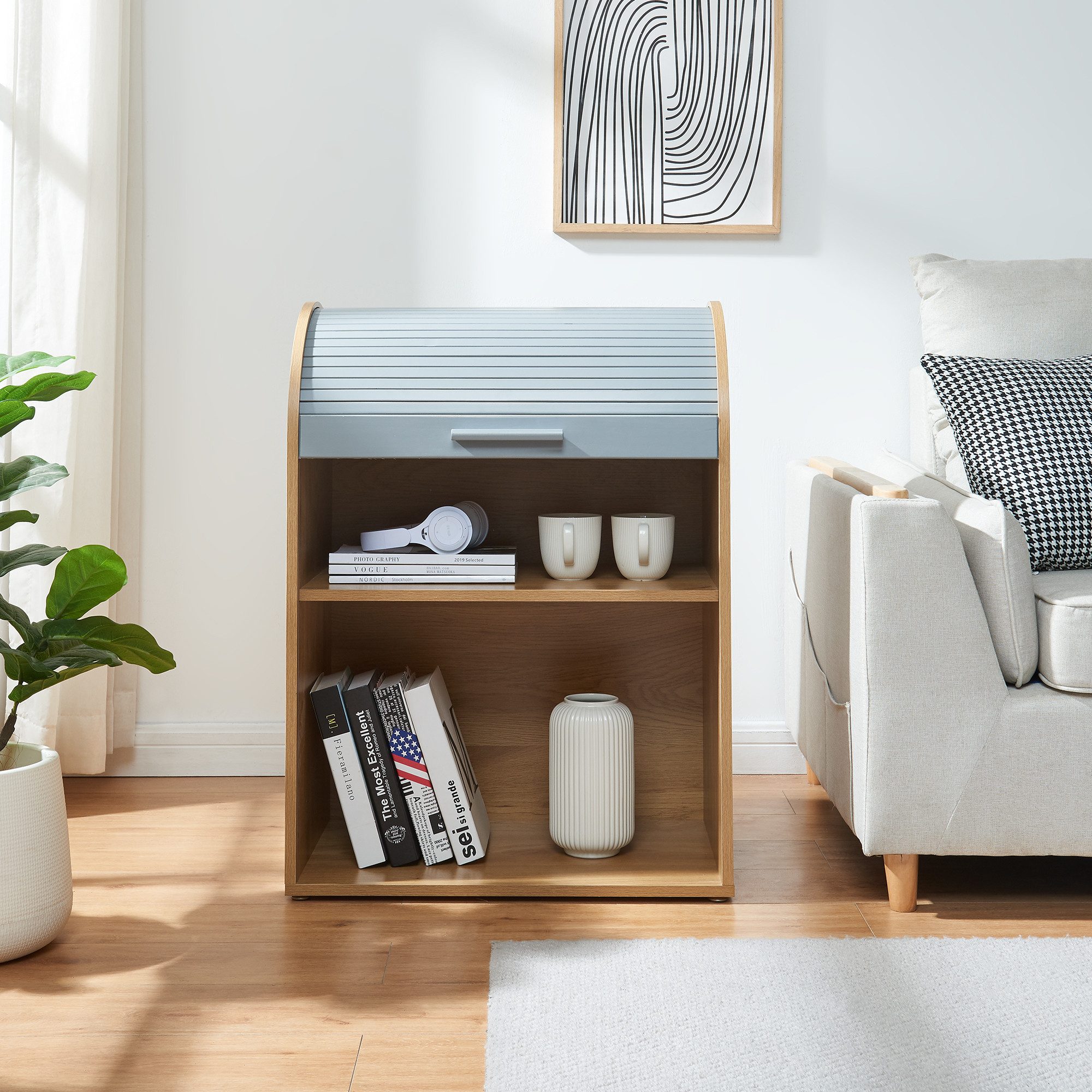 en.casa Rollladenschrank »Kavlinge« mit Jalousietür 80 x 60 x 40 cm Bambus / Grau