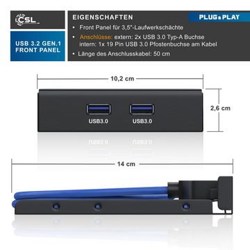 CSL USB-Adapter, 50 cm, 2-Port USB 3.0 Frontpanel für 3,5" Laufwerkschächte, bis zu 5Gb/s