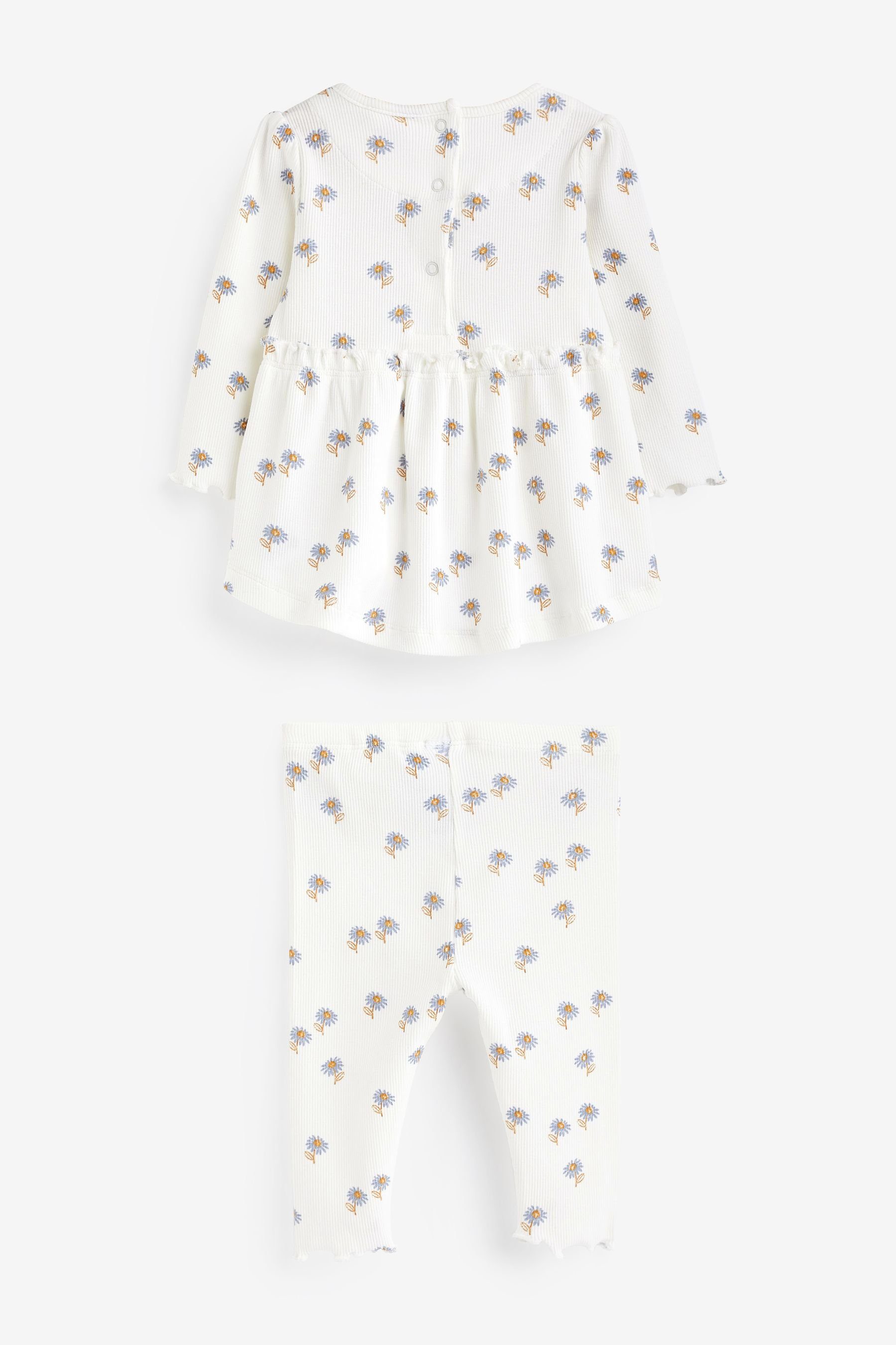 Next Shirt & Leggings Oberteil Peplum Baby im und Set Blue/White Daisy fürs Leggings (2-tlg)