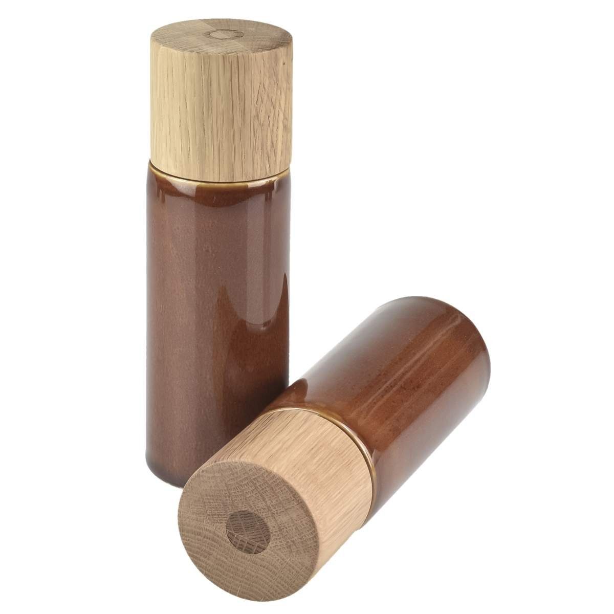 Bitz Gewürzmühle Spice manuell, 2-tlg. Set, Steingut und Eichenholz