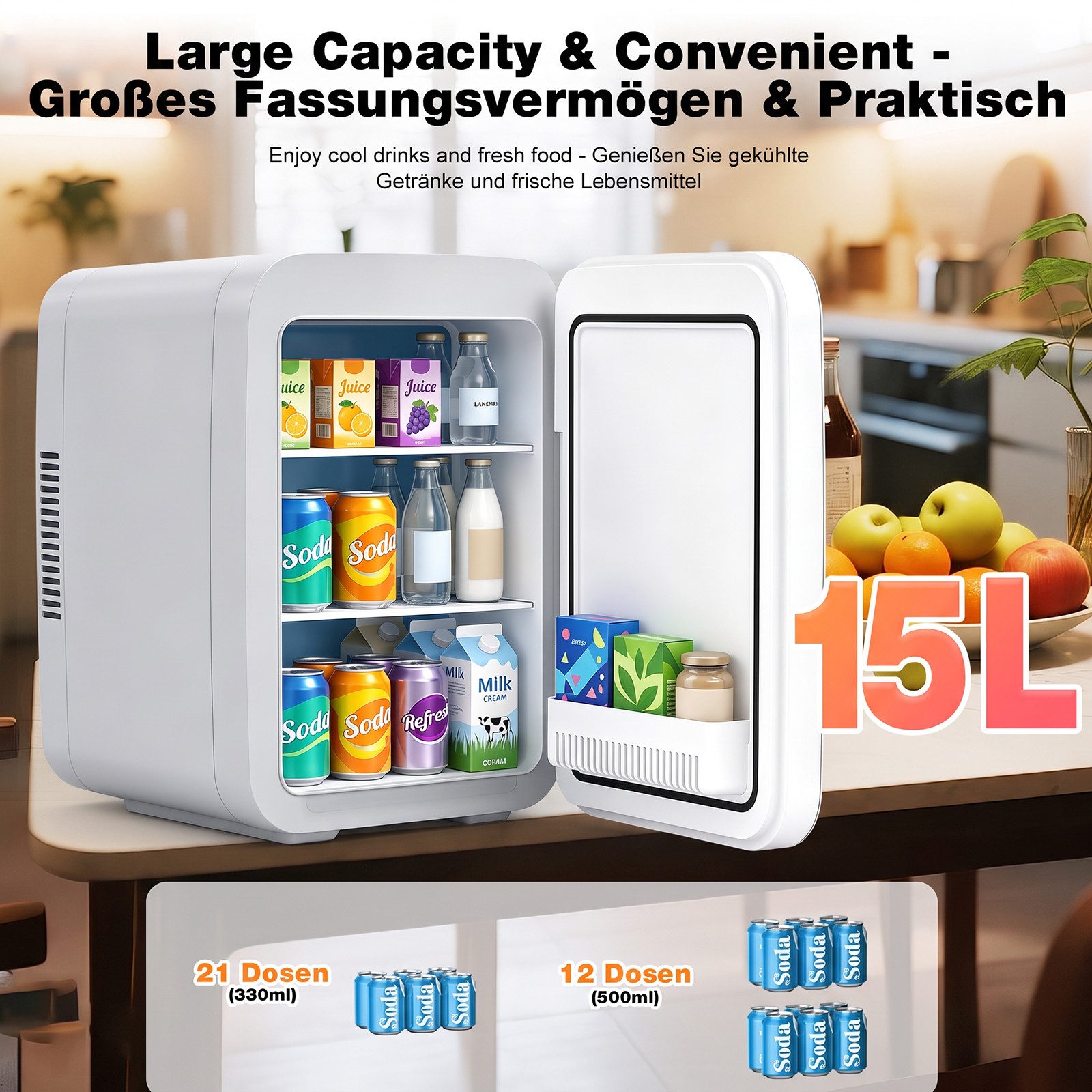 Rebonique Table Top Kühlschrank AQ-22L, 15L/21 Dosen Mini Kühlschrank, 17°C unter Umgebungstemperatur - 65°C – Bild 4 von 5