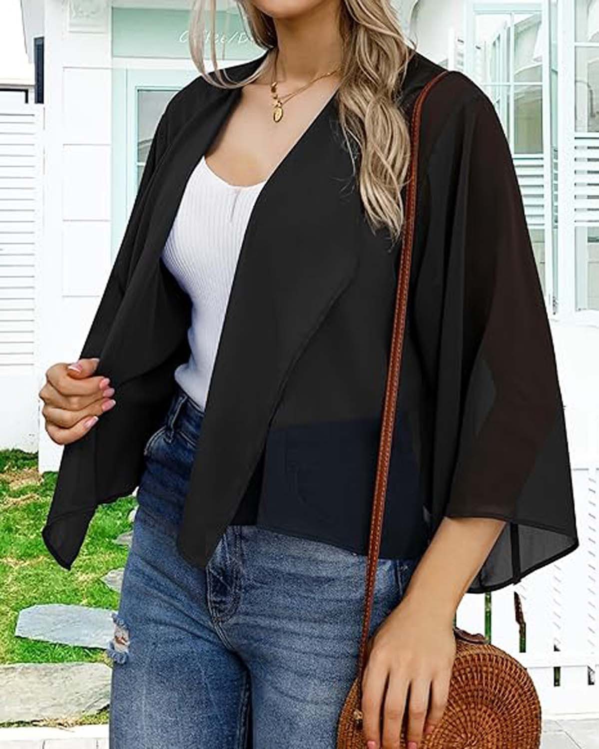 Bwecuy Bolero Damen Chiffon Bolerojacke Elegant Sommer Cardigan 3/4 Ärmel