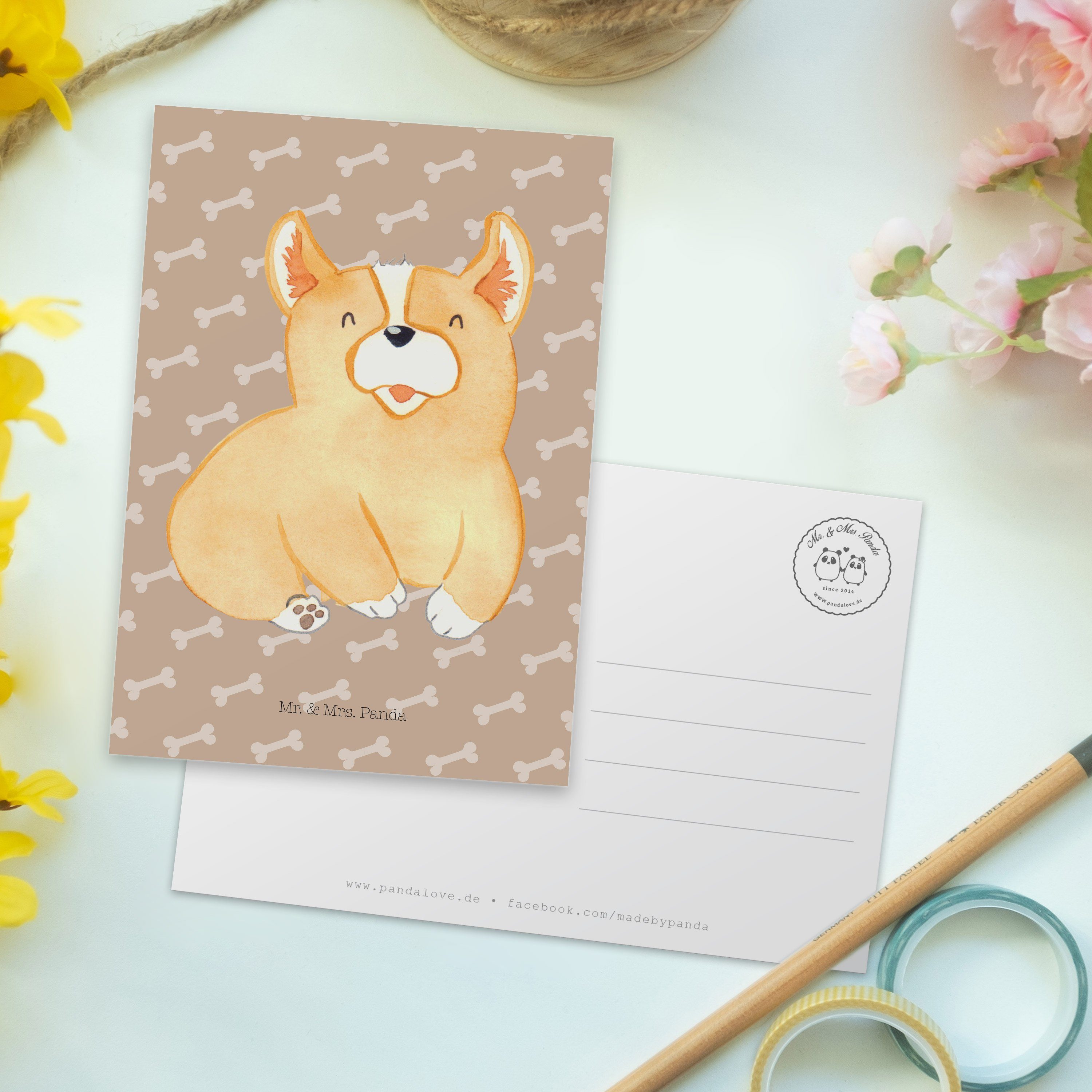 Mr. & Mrs. Panda - Geschenkkarte, Geburtstagskarte, Hundeglück - Corgie Geschenk, Tier Postkarte