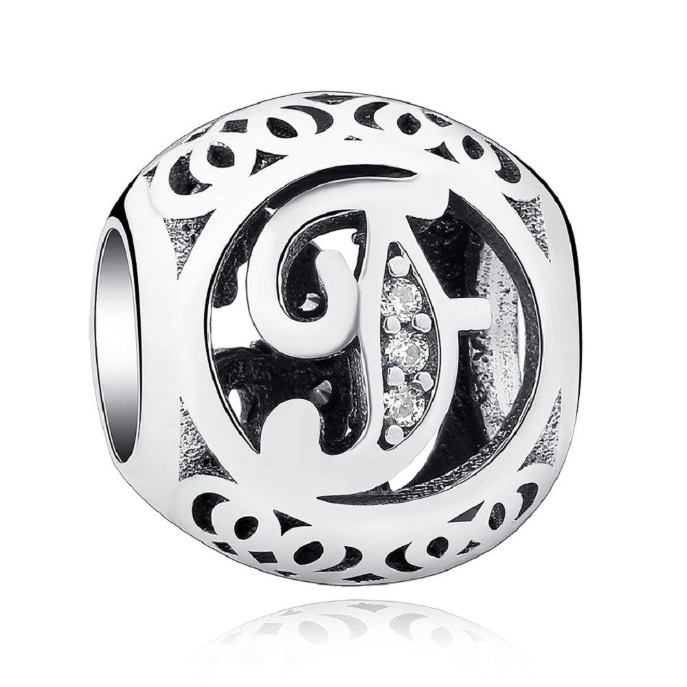 PANDACHARMS Charm Buchstabe Alphabet A-Z Kugel Buchstabe für Charm Armband, 925 Silber, Zirkonia