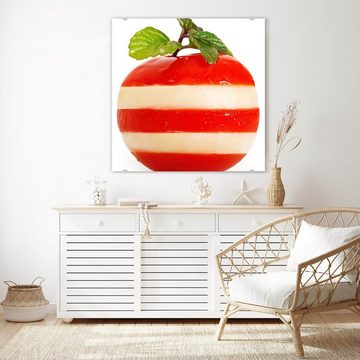 Primedeco Glasbild Wandbild Quadratisch Apfelform Tomaten Mozzarella mit Aufhängung, Gemüse