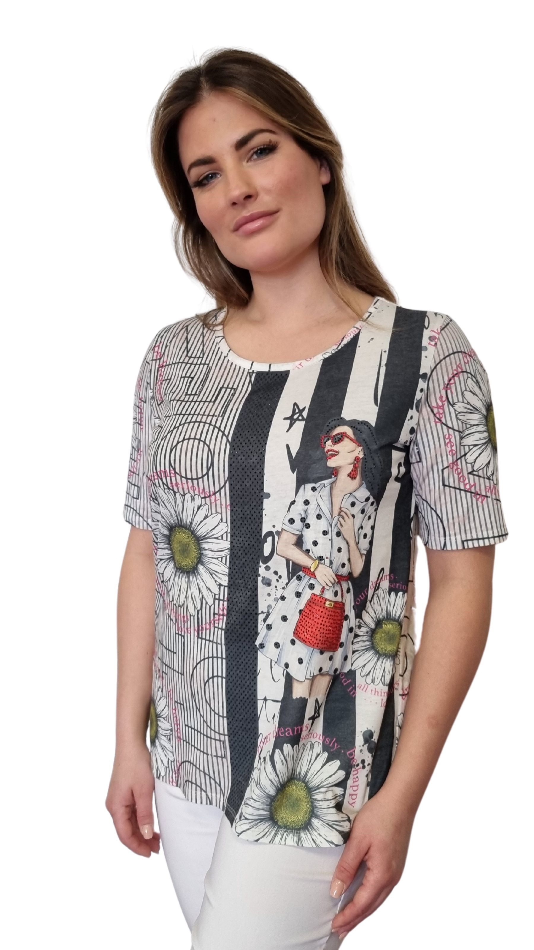 Estefania for woman Print-Shirt in modischen Allover-Print mit Blumen und Schriftzug