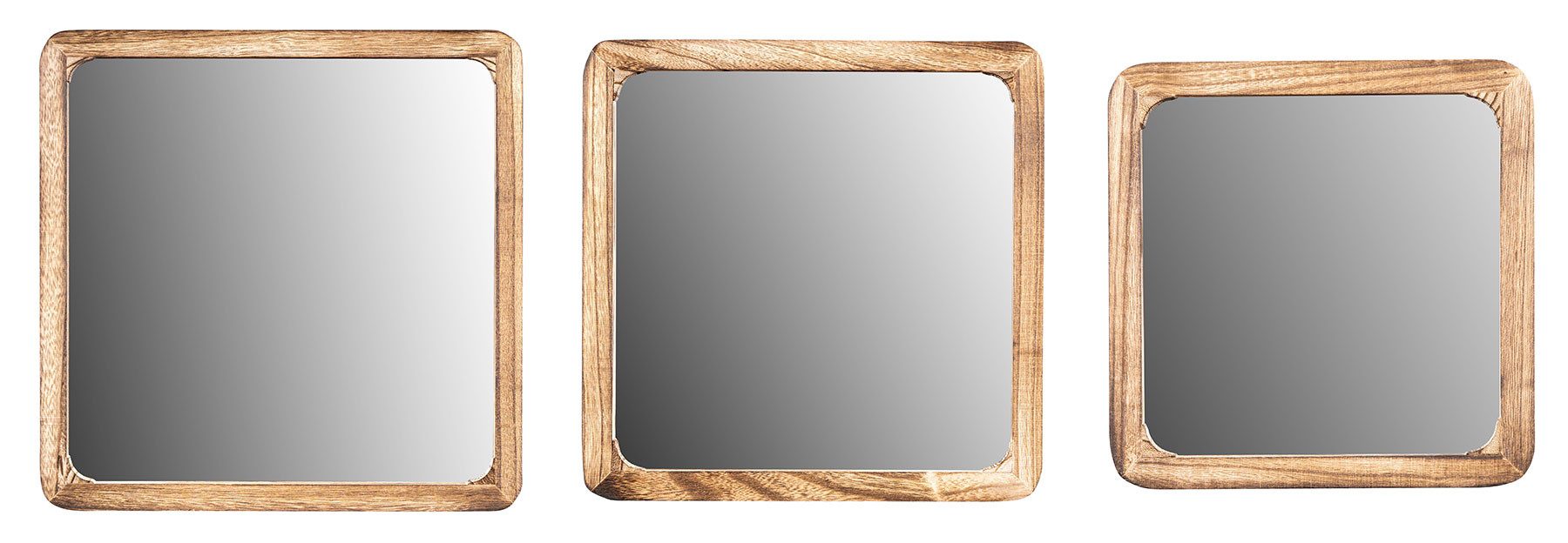 Levandeo® Wandspiegel, 3er Set Wandspiegel 25cm 30cm 35cm Holz Natur Braun Spiegel
