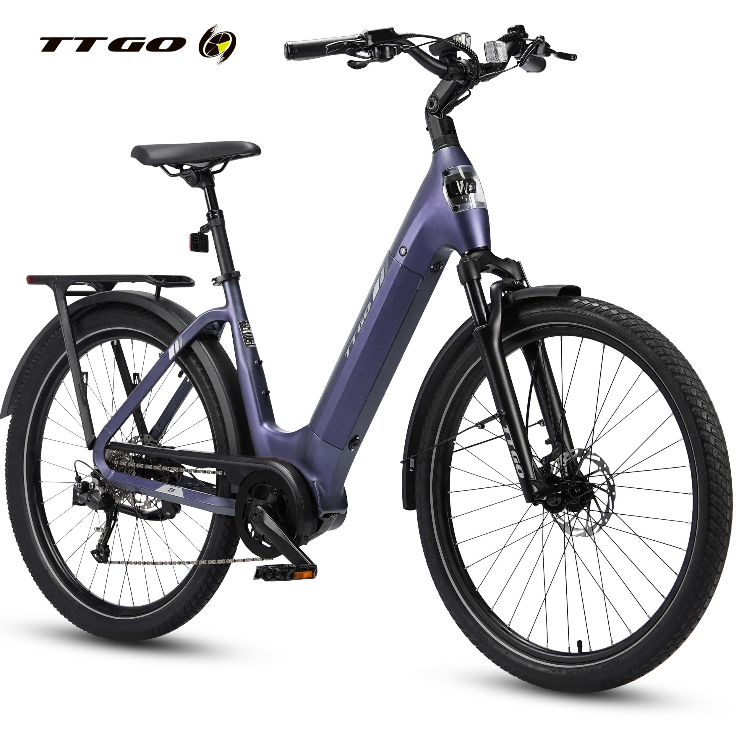 TTGO E-Bike Cityrad 28 Zoll, SUV, 75Nm Mittelmotor, 130km, Z5, für Damen und Herren, 9 Gang, Kettenschaltung, Mittelmotor, 648 Wh, 5 Stufen, Drehmomentsensor, Federsattelstütze, Elektrofahrrad, Pedelec