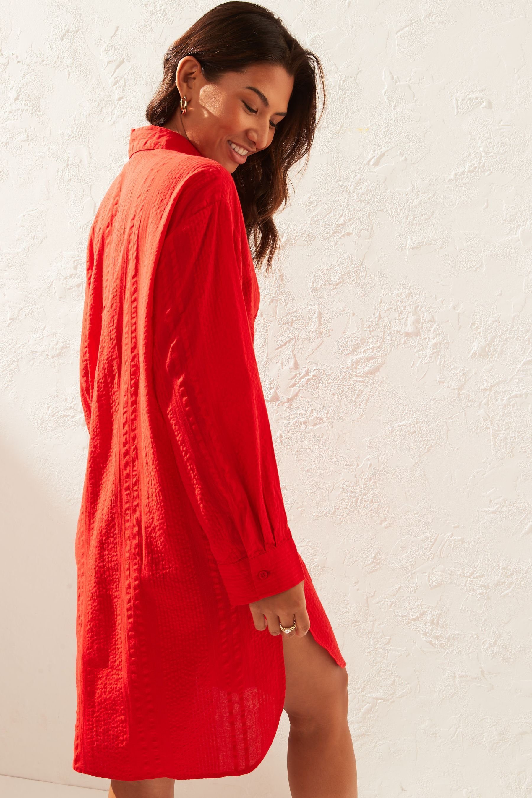 Next Strandhemd (1-tlg) Red Strukturiertes aus Baumwolle Strandshirt