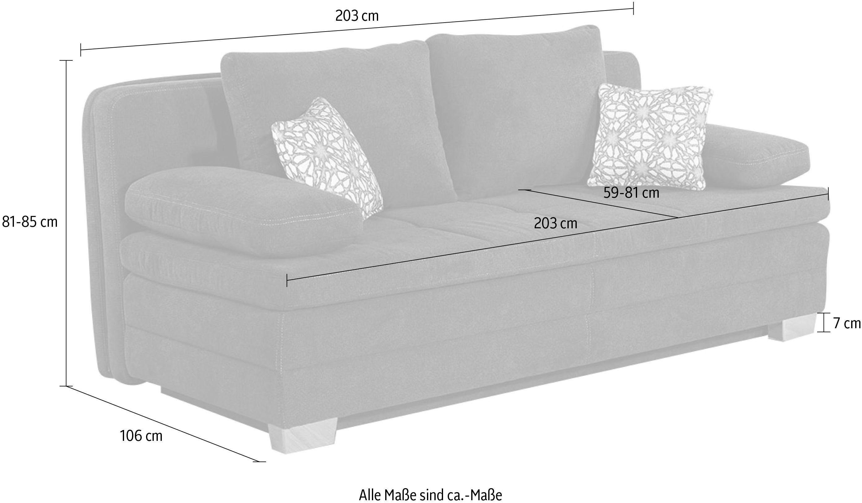 Jockenhöfer Gruppe Schlafsofa Lincoln, B: 203 cm, Liegefl. 160x203 cm, Dauerschläfer, mit Bettfunktion, Bettkasten, Kaltschaumtopper & 2 Zierkissen