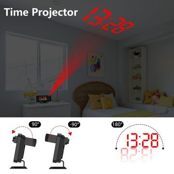 BlingBin Wecker LED Wecker Digital Alarmwecker mit 180° Projektion Spiegel Spiegel USB Alarm Tischuhr