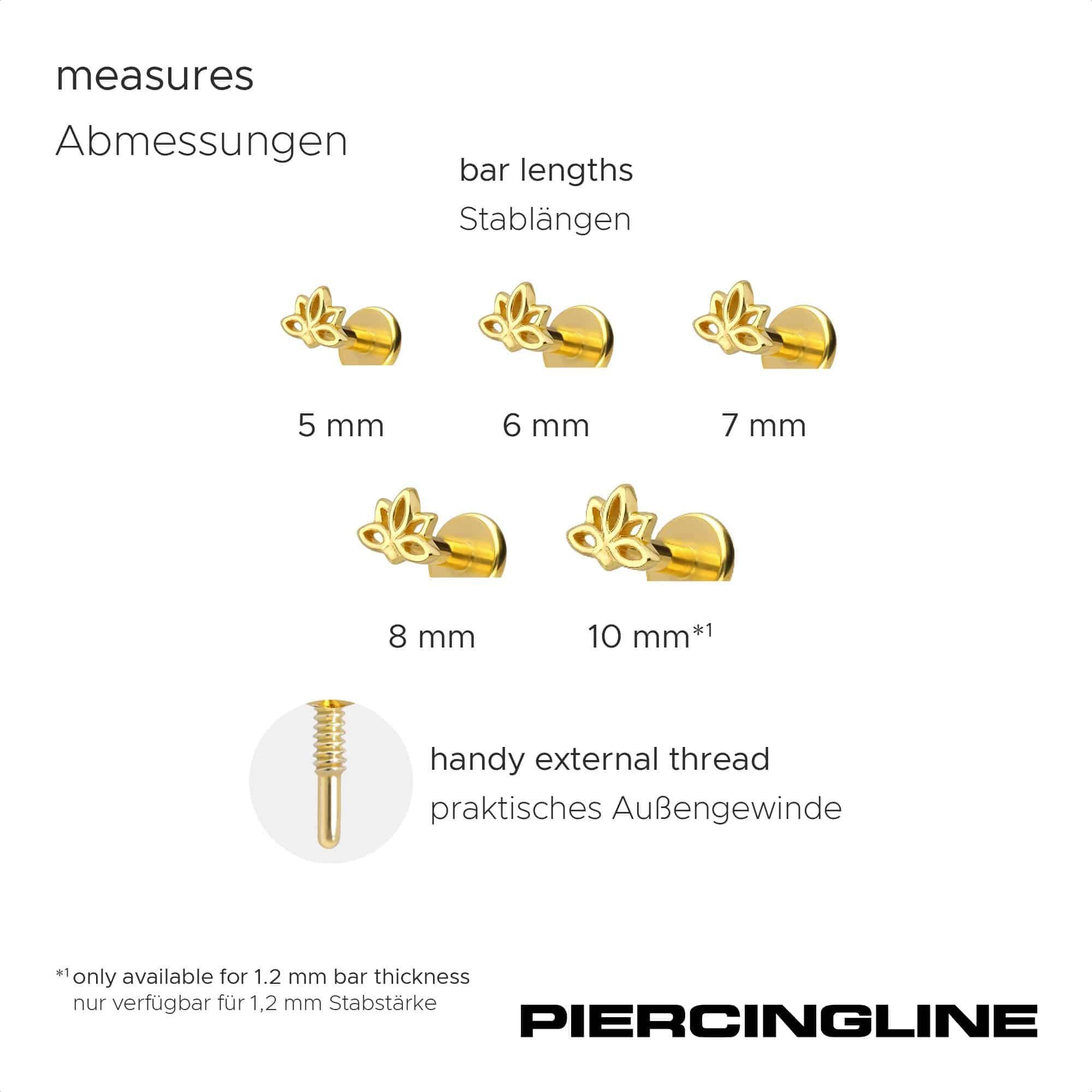 PIERCINGLINE Piercing-Set Titan Labret mit Innengewinde + 925er Silber Aufsatz LOTUSBLÜTE (Labrets, 1-tlg)