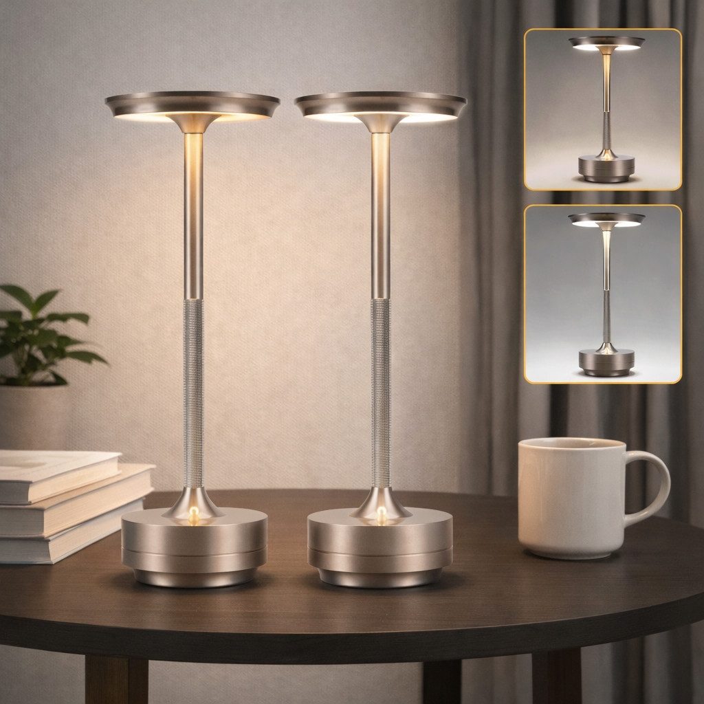 ZMH LED Tischleuchte kabellose Akku-Nachttischlampe, Dimmbar, Touch-Steuerung, 3 Lichtfarben, USB-C-aufladbar, LED fest integriert, Warmweiß, Neutralweiß, Kaltweiß
