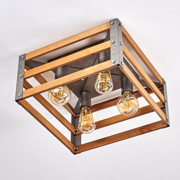 hofstein Deckenleuchte »Roiano« Deckenlampe aus Holz/Metall in Braun/Silber, ohne Leuchtmittel, 4xE27, eckige Leuchte im Retro/Vintage Design