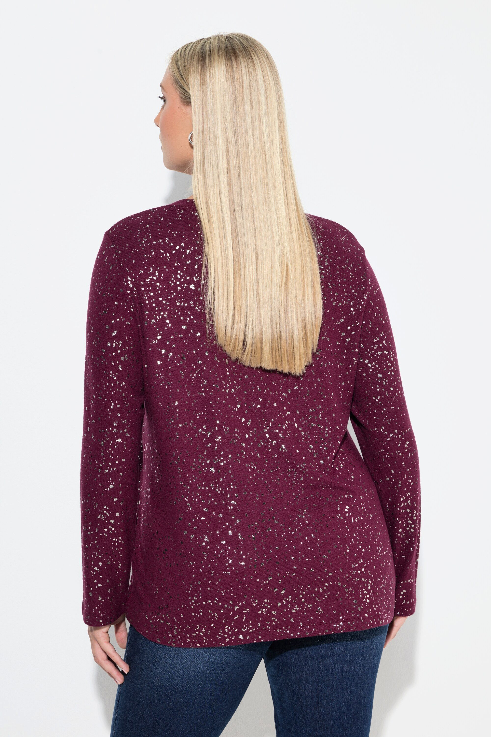 Ulla Popken Sweatshirt Sweatshirt Metallic-Druck V-Ausschnitt Langarm – Bild 3 von 4
