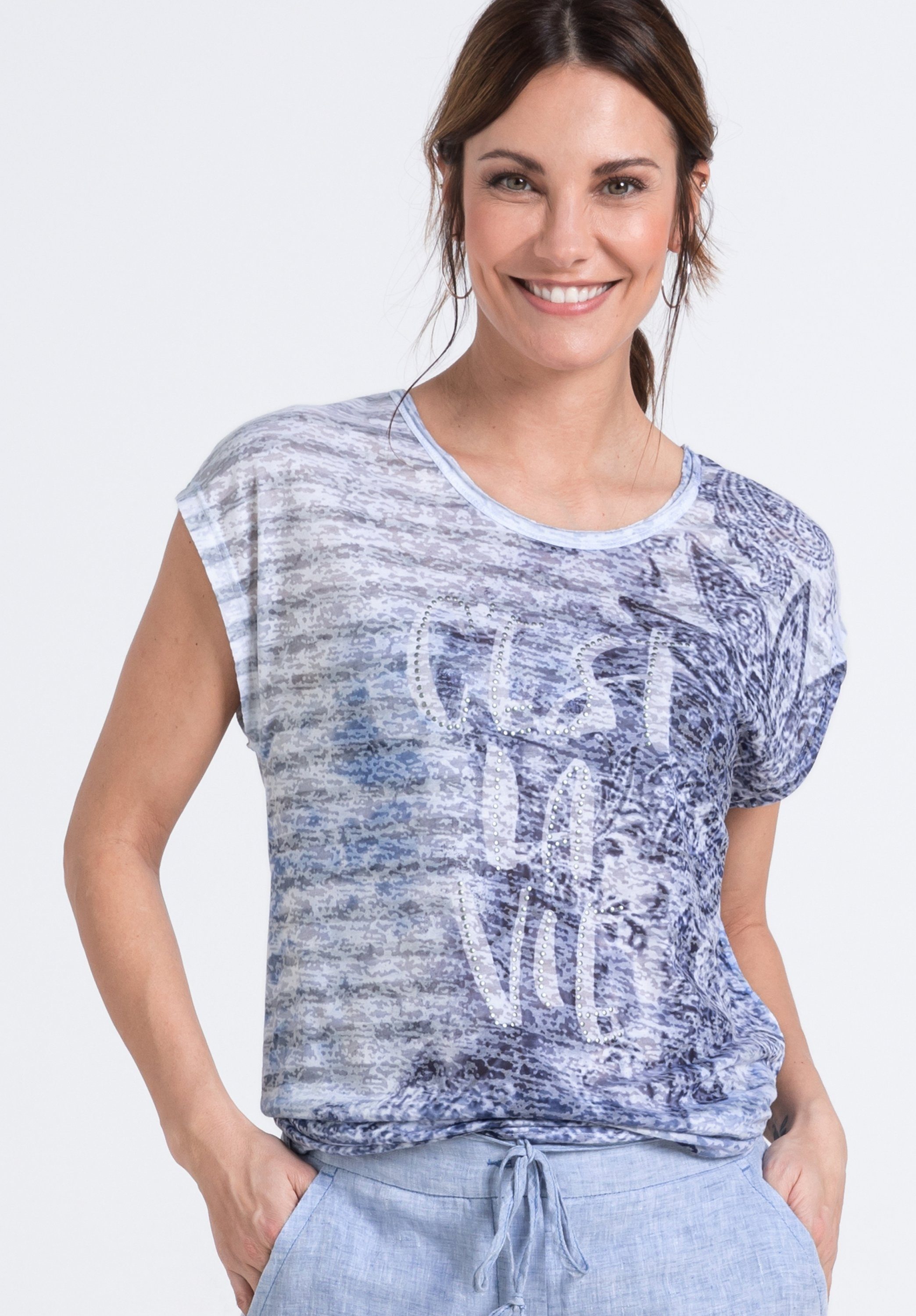 bianca Print-Shirt JULIE Streifenshirt mit floralem Print und Nietendetail